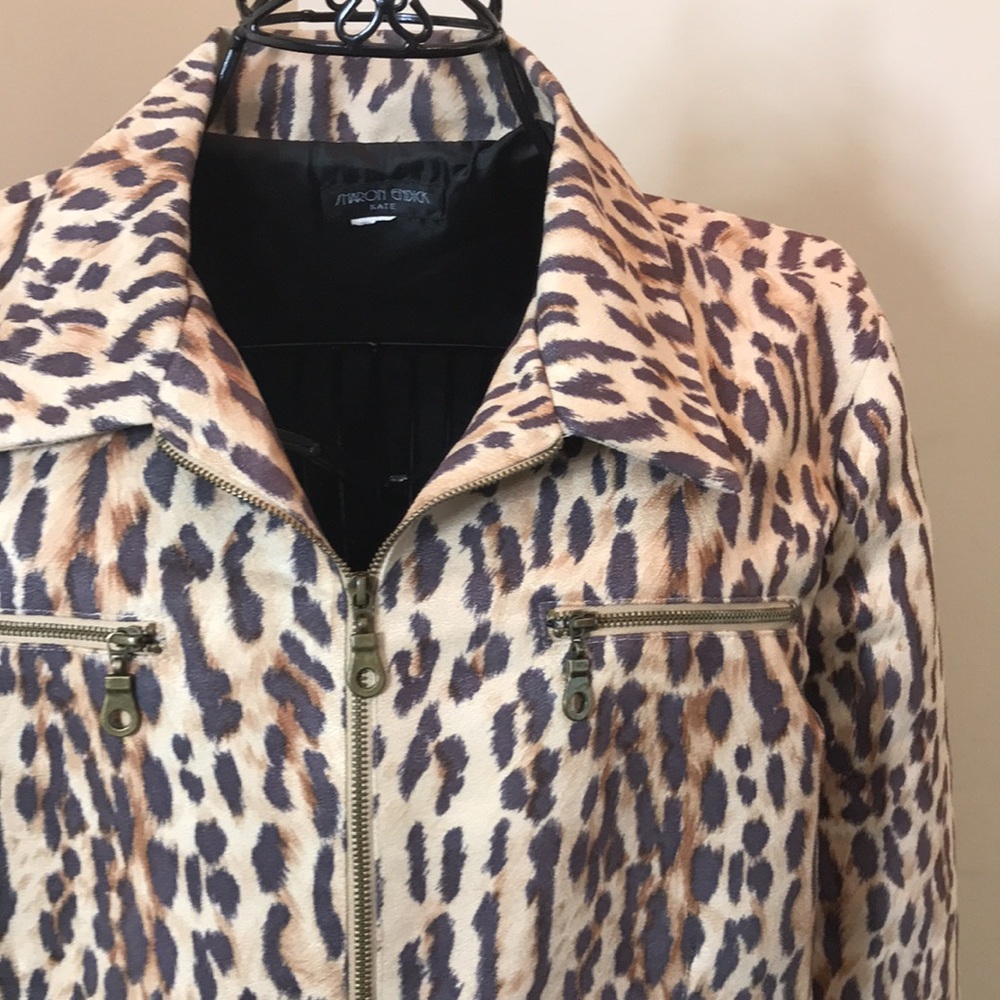 Vintage Sharon Endick Kate PolySuede Crop Leopard Print Jacket in Size M - Picture 4 of 9